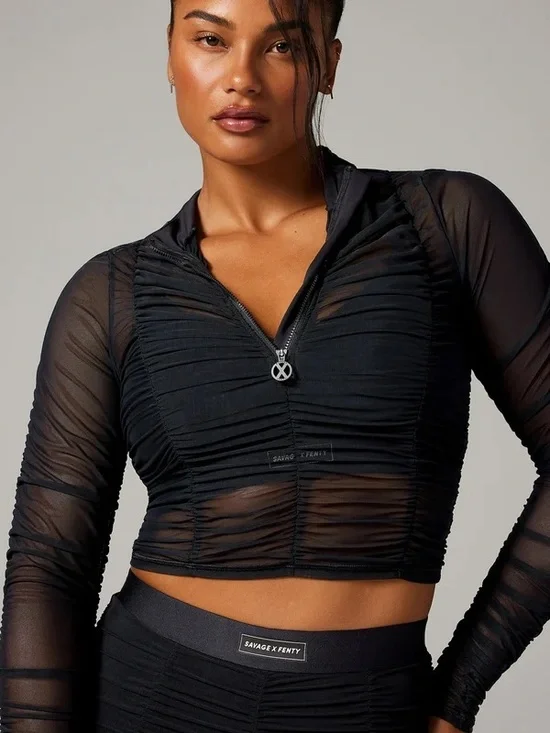 Savage x Fenty RUCHE HOUR LONG-SLEEVE ZIP TOP Sheer Size XL - Picture 5 of 11